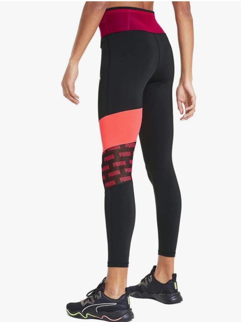 Puma Feel It Women's 7/8 Tight Leggings Black Burgundy Mesh Activewear Gym L